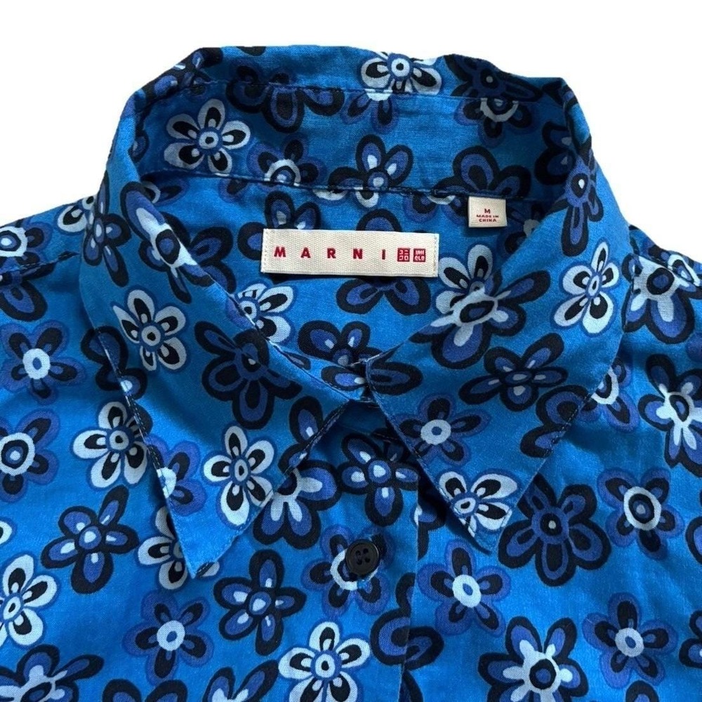 Marni Uniqlo Oversize Linen Floral Pattern Button Shirt Men M Blue Lightweight - Picture 4 of 12